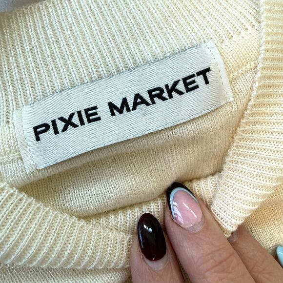 Pixie Market Cream Knit Sweater with Ribbon Tie Sleeves Size M Preppy Old Money - Picture 4 of 5